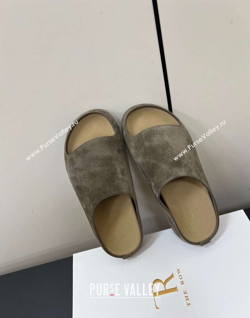 The Row Suede Platform Slides Sandal Dark Grey 2025 0604 (HQG-250604099)