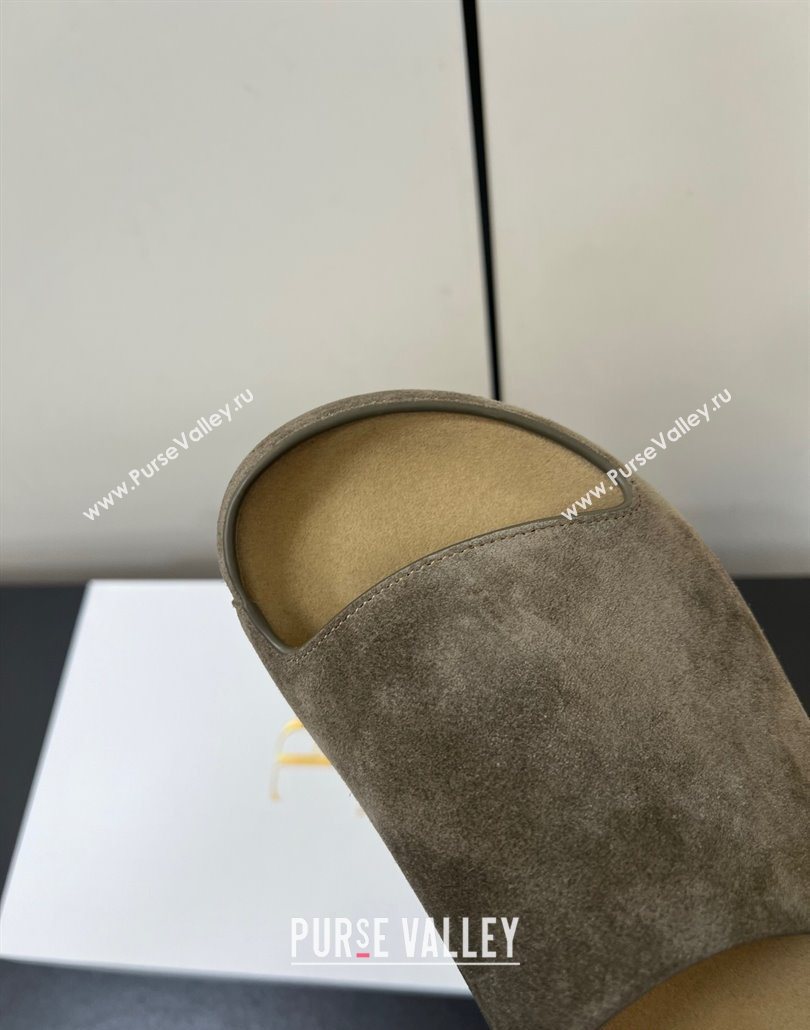 The Row Suede Platform Slides Sandal Dark Grey 2025 0604 (HQG-250604099)