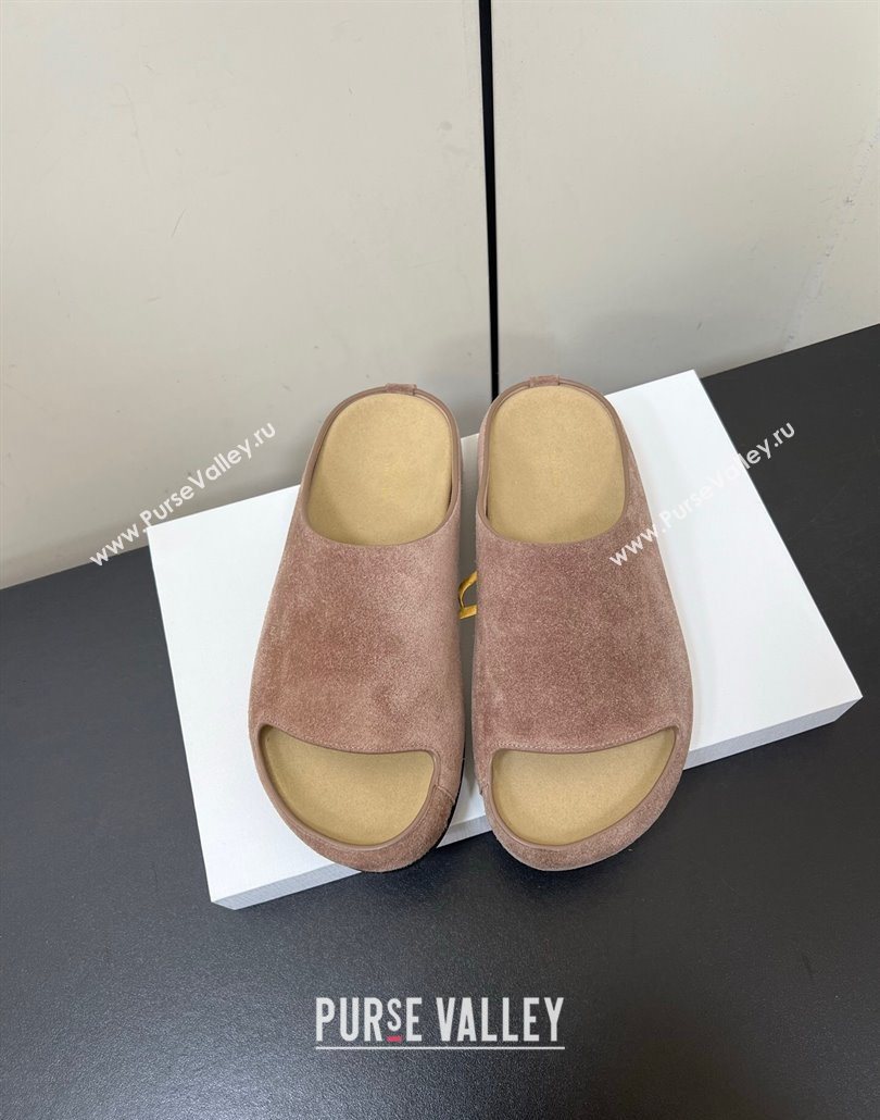 The Row Suede Platform Slides Sandal Taupe 2025 0604 (HQG-250604100)