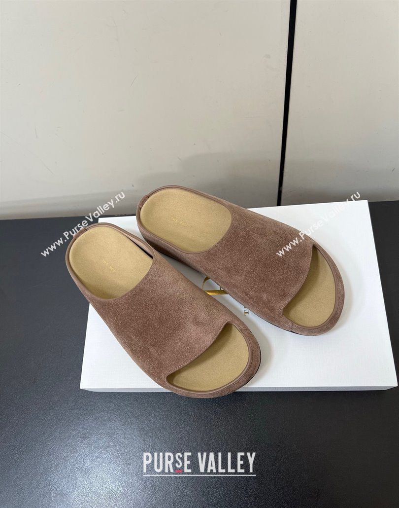 The Row Suede Platform Slides Sandal Taupe 2025 0604 (HQG-250604100)