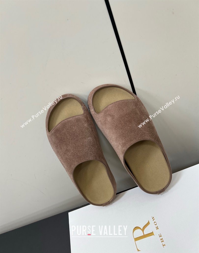 The Row Suede Platform Slides Sandal Taupe 2025 0604 (HQG-250604100)