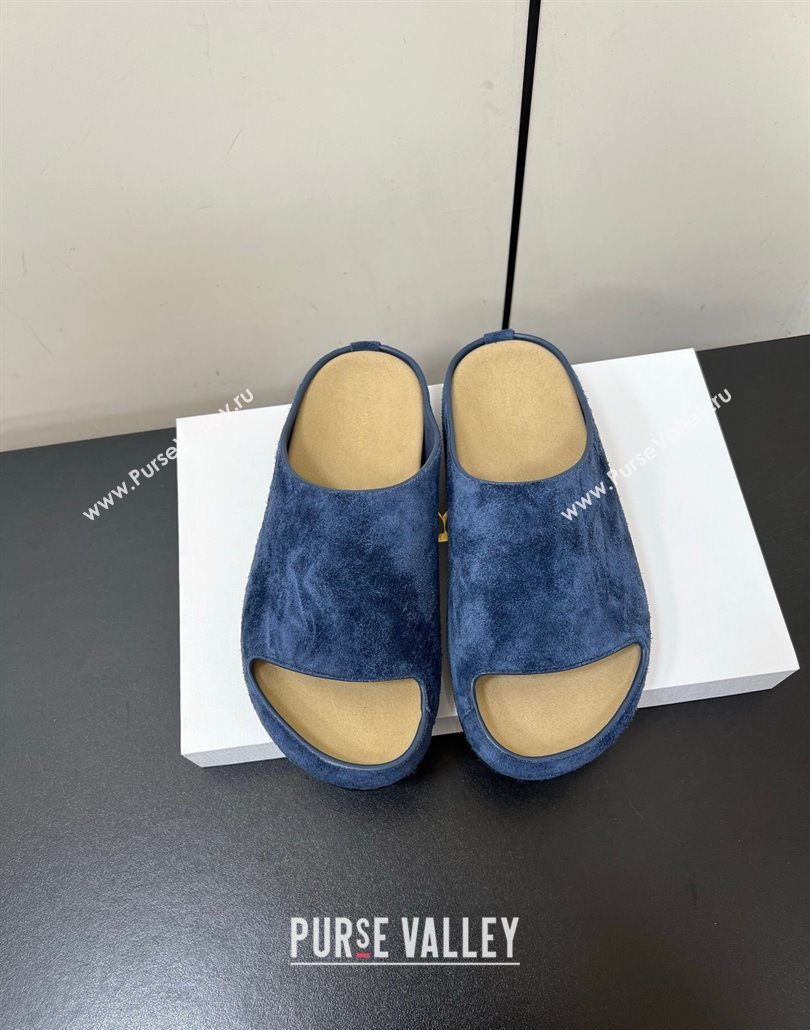The Row Suede Platform Slides Sandal Dark Blue 2025 0604 (HQG-250604101)