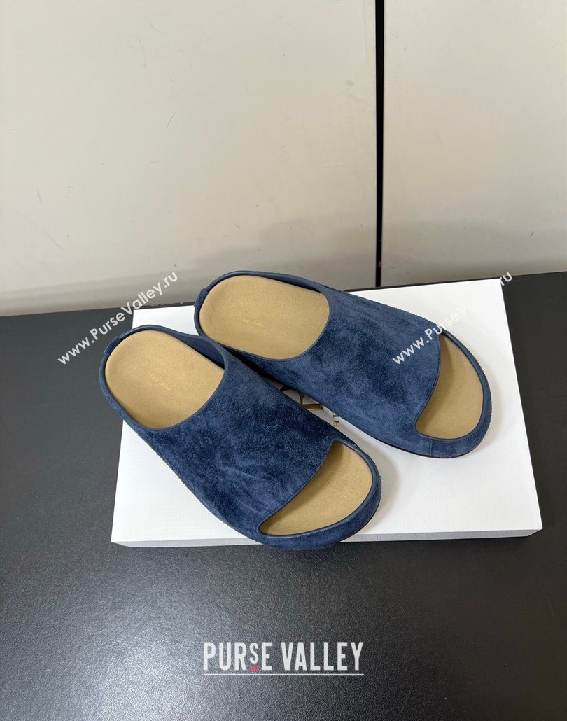 The Row Suede Platform Slides Sandal Dark Blue 2025 0604 (HQG-250604101)