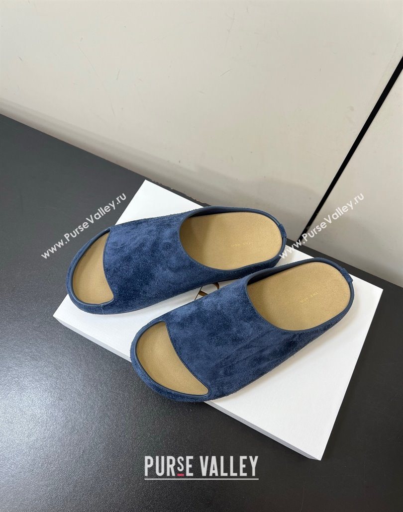 The Row Suede Platform Slides Sandal Dark Blue 2025 0604 (HQG-250604101)
