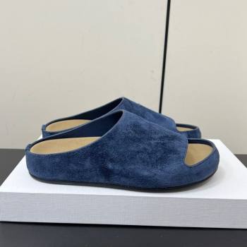 The Row Suede Platform Slides Sandal Dark Blue 2025 0604 (HQG-250604101)