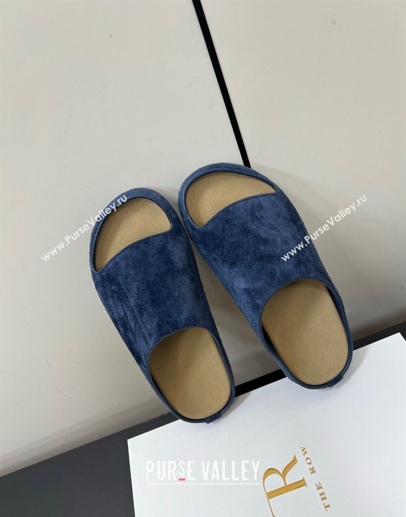 The Row Suede Platform Slides Sandal Dark Blue 2025 0604 (HQG-250604101)