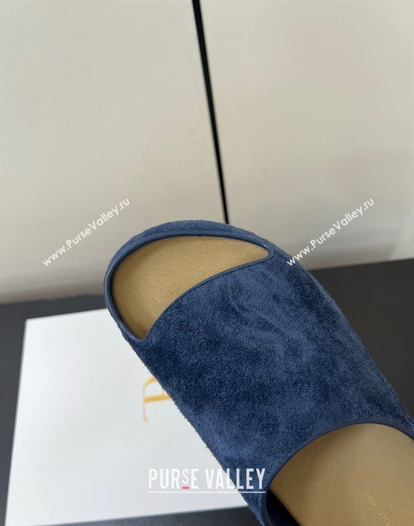 The Row Suede Platform Slides Sandal Dark Blue 2025 0604 (HQG-250604101)