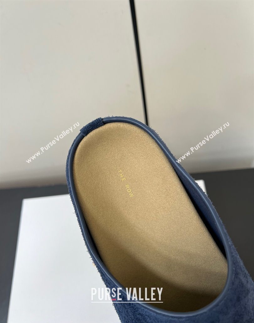 The Row Suede Platform Slides Sandal Dark Blue 2025 0604 (HQG-250604101)