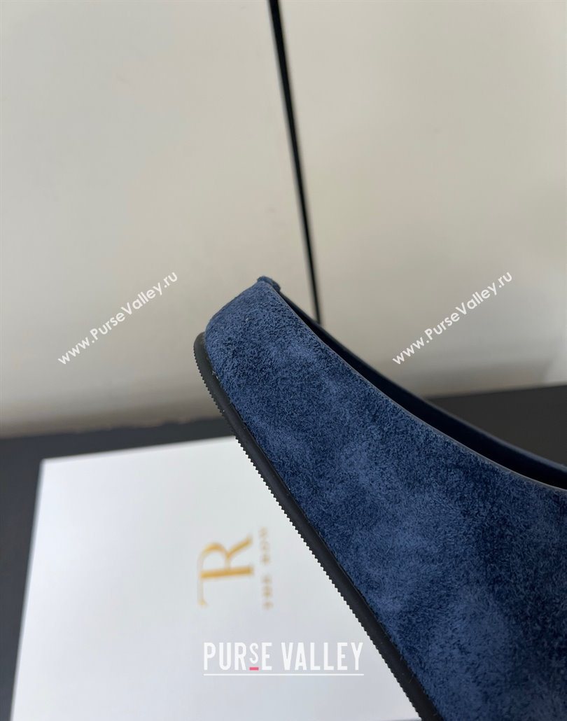 The Row Suede Platform Slides Sandal Dark Blue 2025 0604 (HQG-250604101)