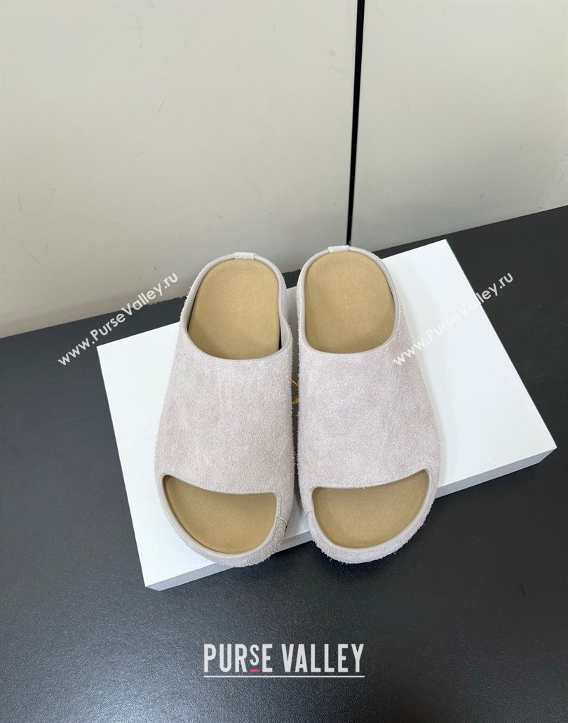 The Row Suede Platform Slides Sandal Light Grey 2025 0604 (HQG-250604104)