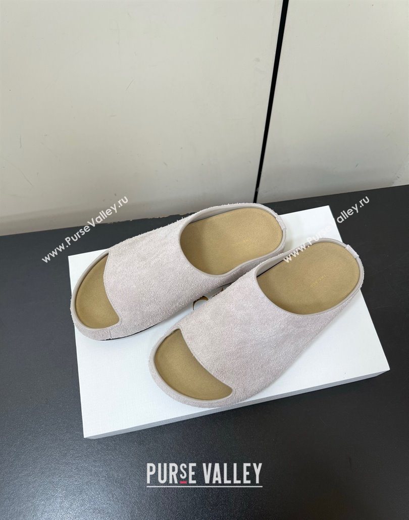 The Row Suede Platform Slides Sandal Light Grey 2025 0604 (HQG-250604104)