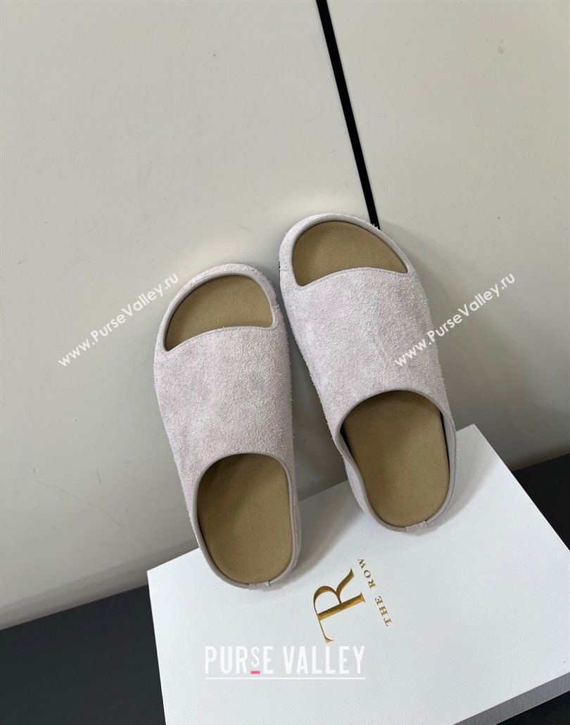 The Row Suede Platform Slides Sandal Light Grey 2025 0604 (HQG-250604104)