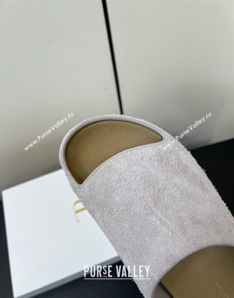 The Row Suede Platform Slides Sandal Light Grey 2025 0604 (HQG-250604104)