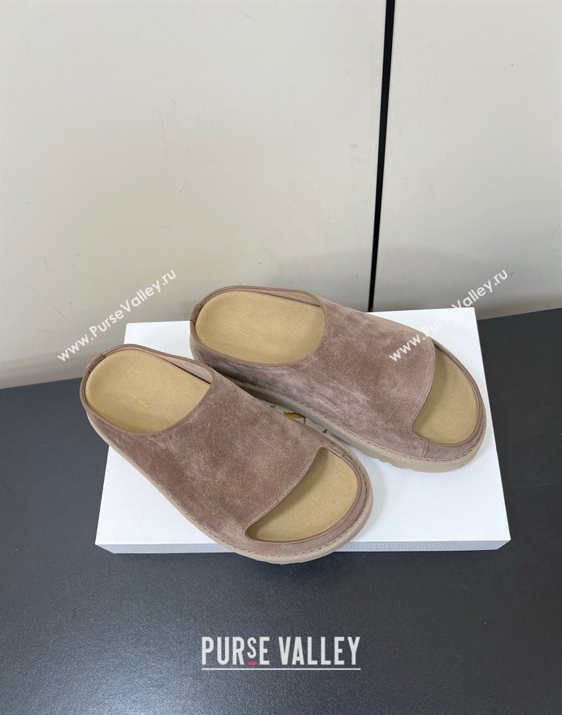 The Row Suede Platform Slides Sandal Taupe 2025 0603 (HQG-250604105)