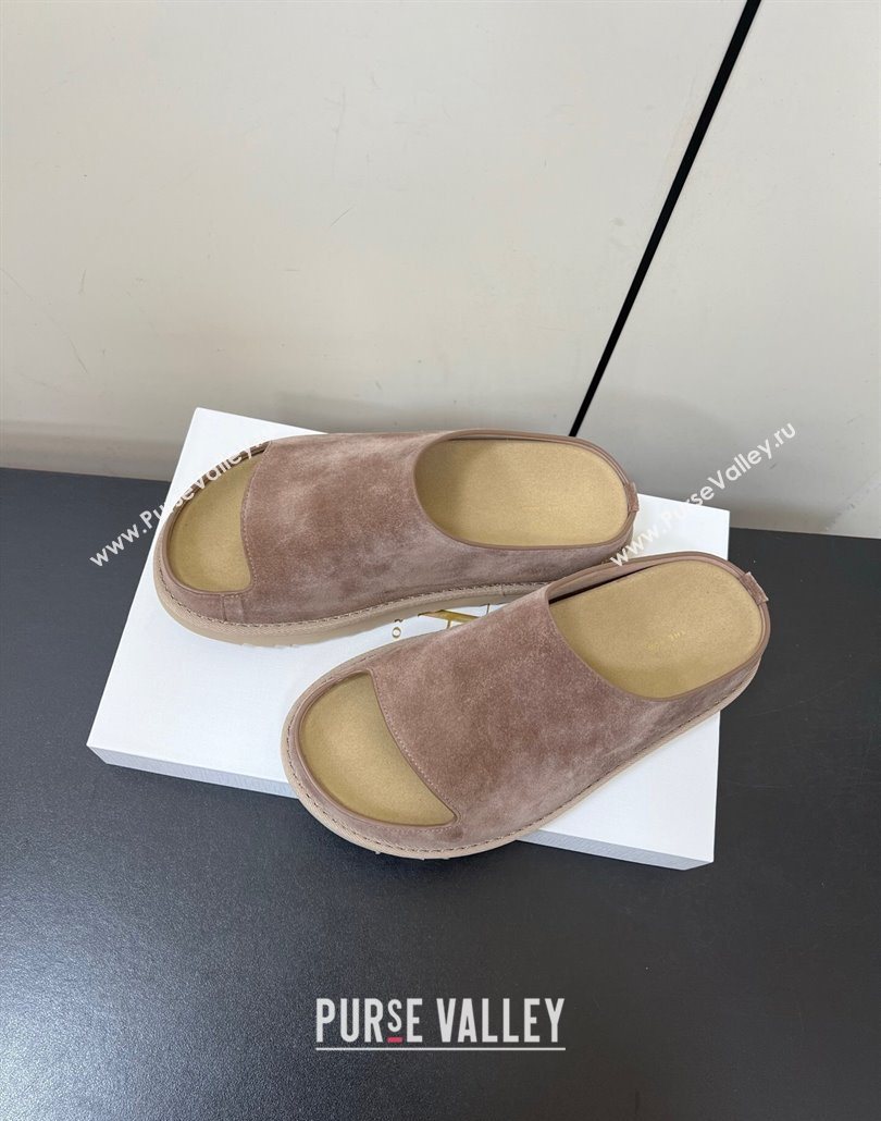 The Row Suede Platform Slides Sandal Taupe 2025 0603 (HQG-250604105)
