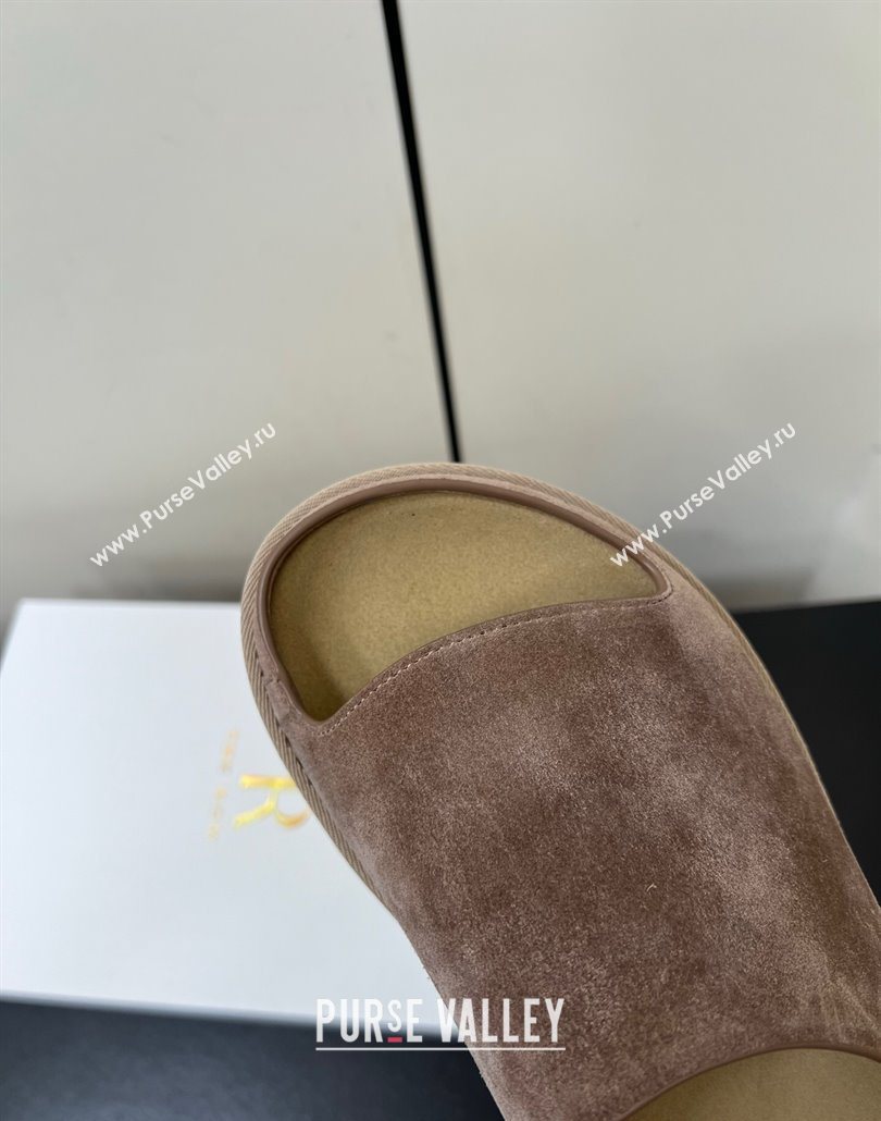 The Row Suede Platform Slides Sandal Taupe 2025 0603 (HQG-250604105)