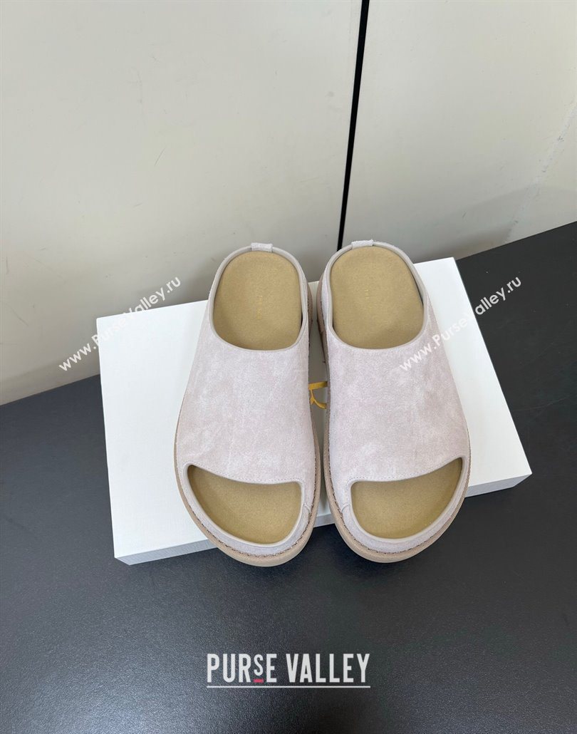 The Row Suede Platform Slides Sandal Light Grey 2025 0603 (HQG-250604106)