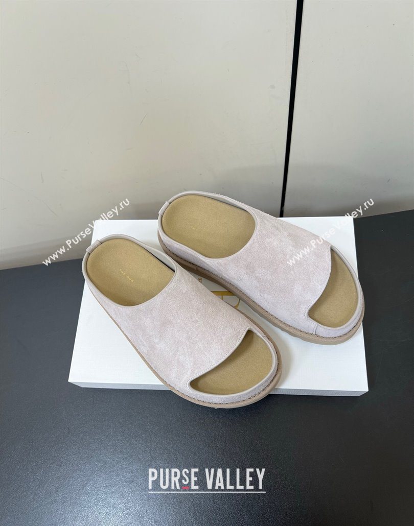 The Row Suede Platform Slides Sandal Light Grey 2025 0603 (HQG-250604106)