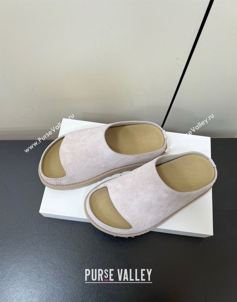 The Row Suede Platform Slides Sandal Light Grey 2025 0603 (HQG-250604106)