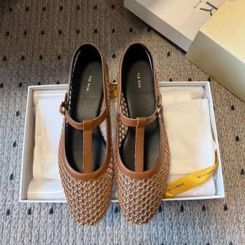 The Row T-Strap Flat Shoes in Woven Mesh Brown 2025 0604 (syt-250604090)