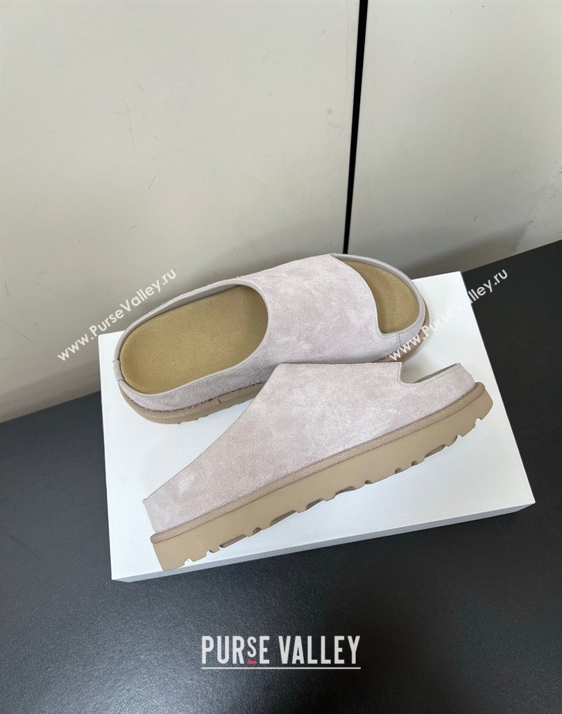 The Row Suede Platform Slides Sandal Light Grey 2025 0603 (HQG-250604106)