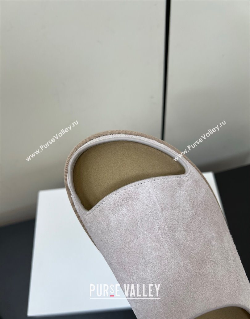 The Row Suede Platform Slides Sandal Light Grey 2025 0603 (HQG-250604106)
