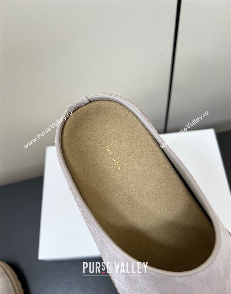 The Row Suede Platform Slides Sandal Light Grey 2025 0603 (HQG-250604106)