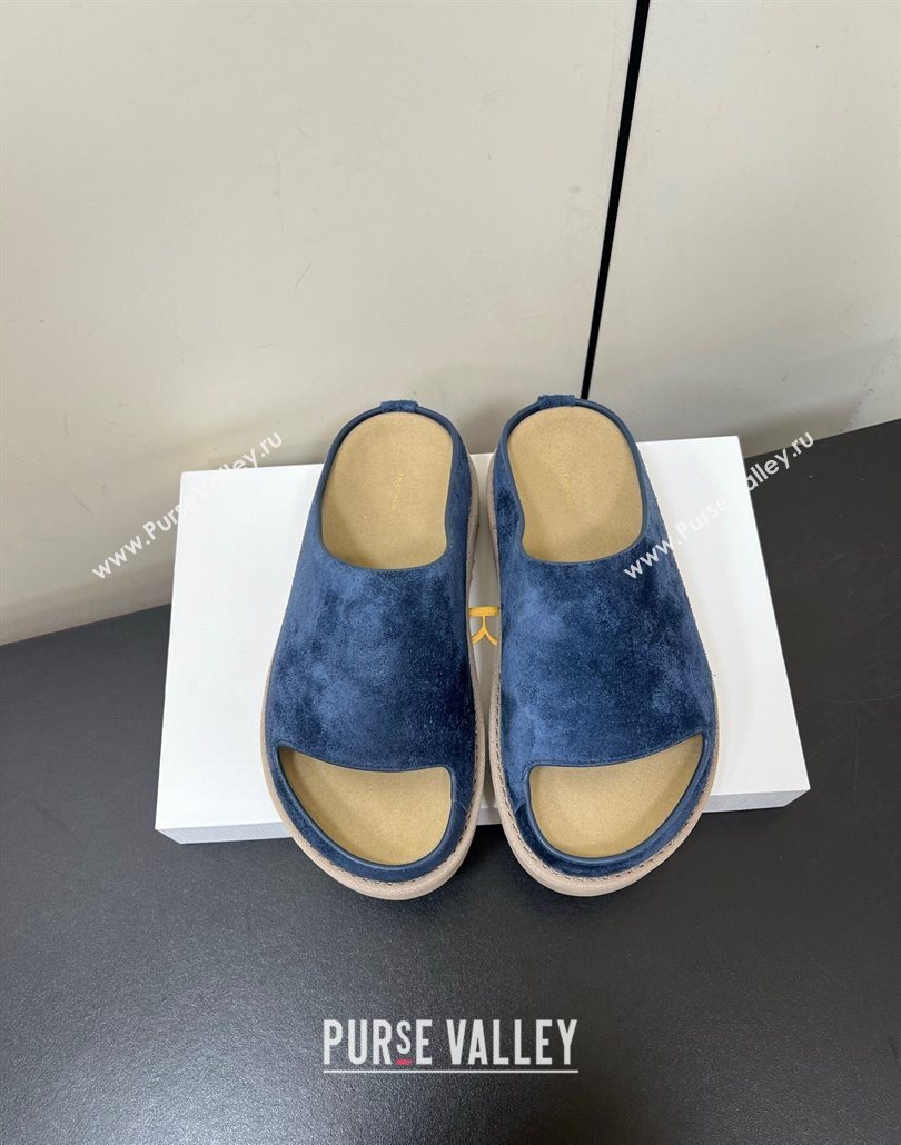 The Row Suede Platform Slides Sandal Dark Blue 2025 0603 (HQG-250604107)