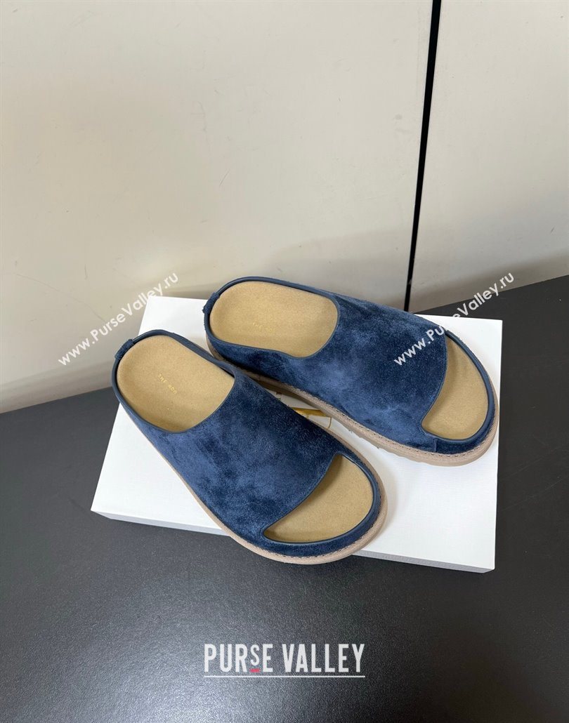 The Row Suede Platform Slides Sandal Dark Blue 2025 0603 (HQG-250604107)