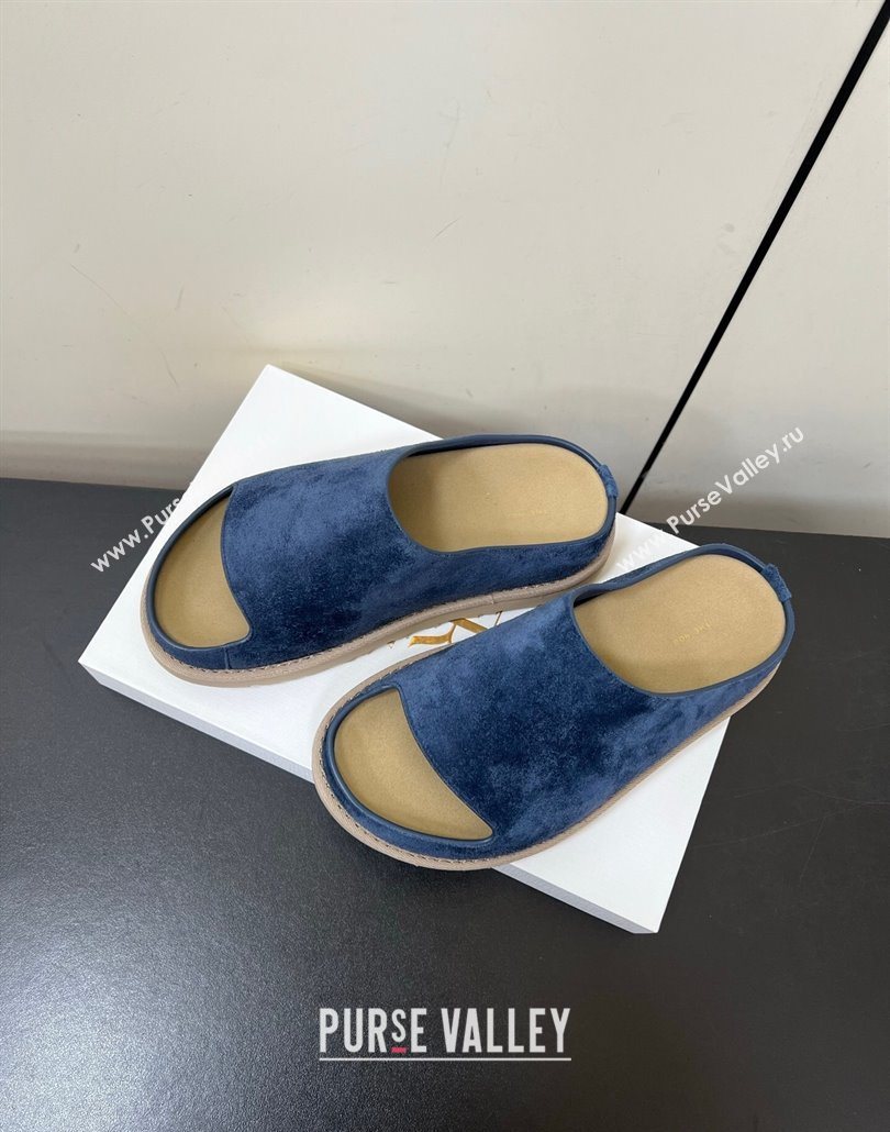 The Row Suede Platform Slides Sandal Dark Blue 2025 0603 (HQG-250604107)