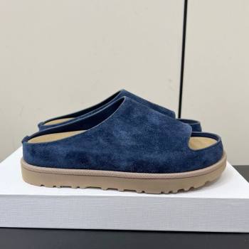 The Row Suede Platform Slides Sandal Dark Blue 2025 0603 (HQG-250604107)