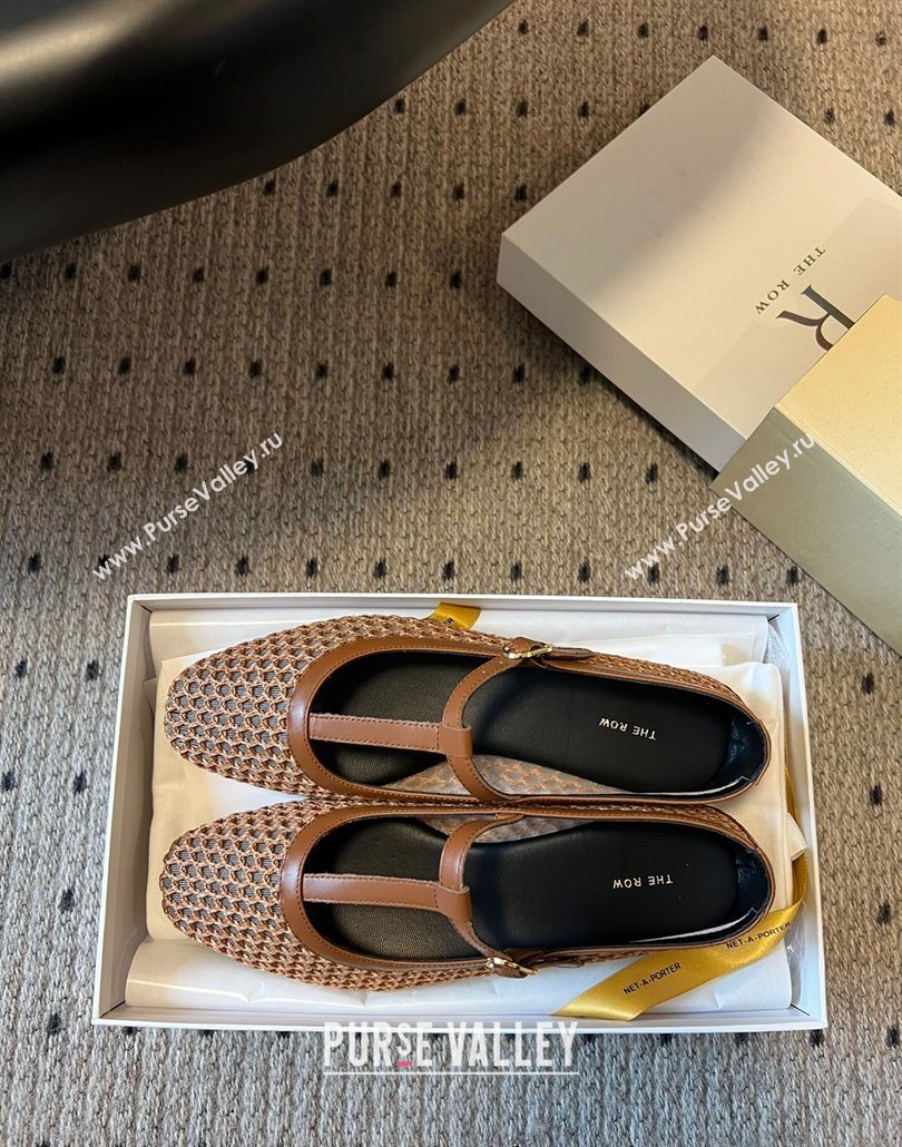 The Row T-Strap Flat Shoes in Woven Mesh Brown 2025 0604 (syt-250604090)