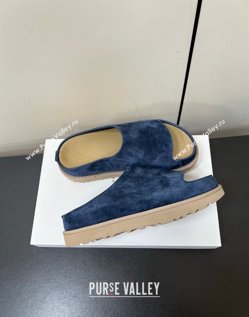 The Row Suede Platform Slides Sandal Dark Blue 2025 0603 (HQG-250604107)