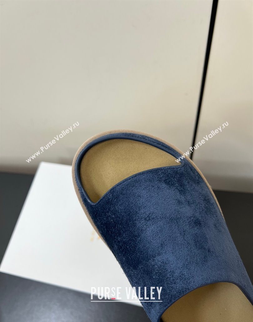 The Row Suede Platform Slides Sandal Dark Blue 2025 0603 (HQG-250604107)