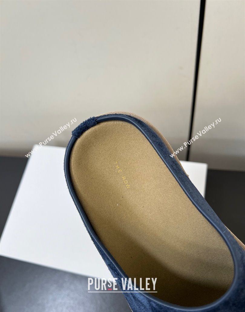 The Row Suede Platform Slides Sandal Dark Blue 2025 0603 (HQG-250604107)