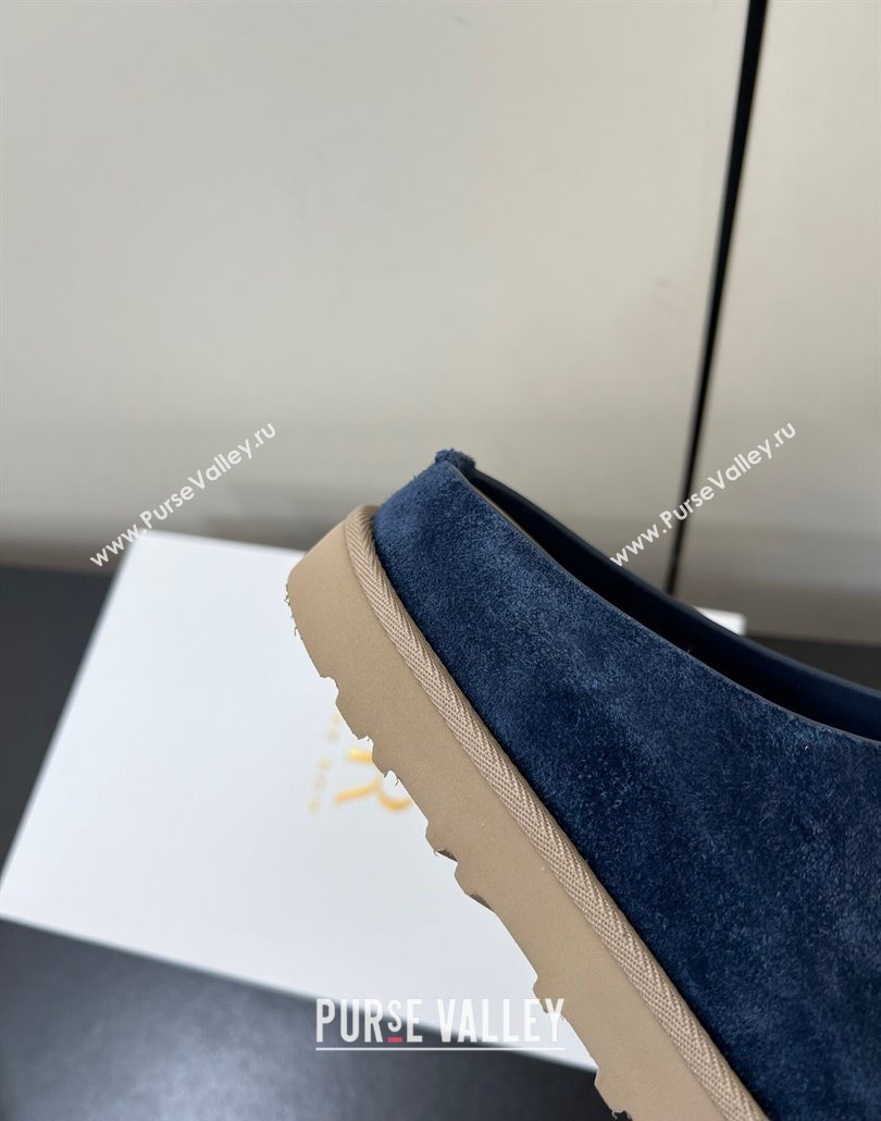 The Row Suede Platform Slides Sandal Dark Blue 2025 0603 (HQG-250604107)
