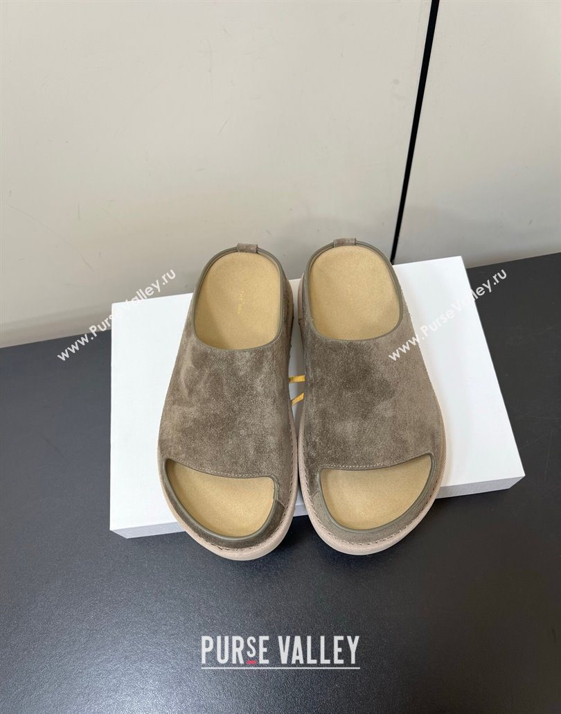 The Row Suede Platform Slides Sandal Dark Grey 2025 0603 (HQG-250604108)
