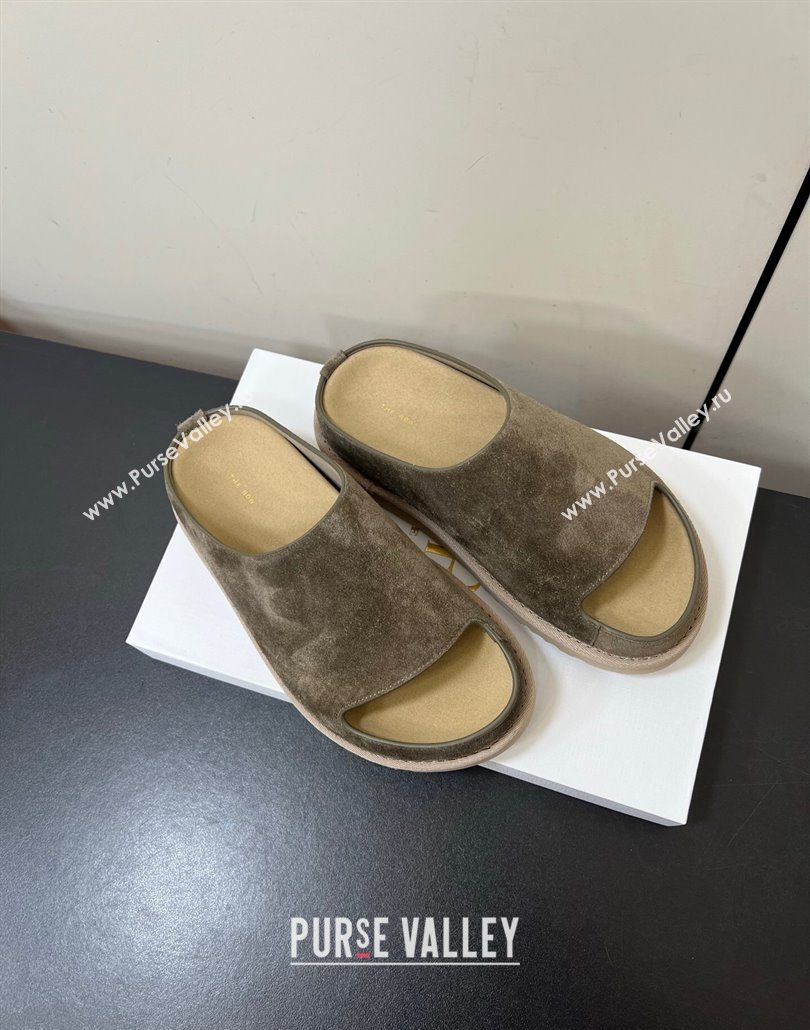 The Row Suede Platform Slides Sandal Dark Grey 2025 0603 (HQG-250604108)