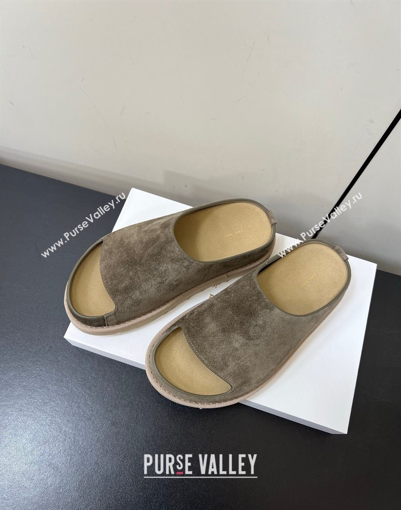 The Row Suede Platform Slides Sandal Dark Grey 2025 0603 (HQG-250604108)
