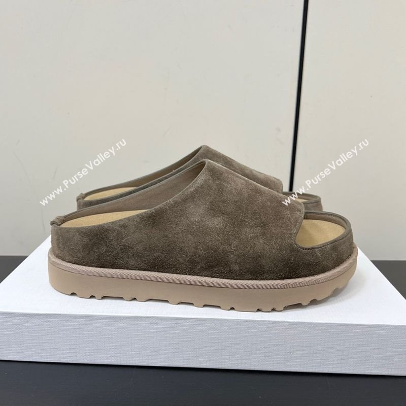 The Row Suede Platform Slides Sandal Dark Grey 2025 0603 (HQG-250604108)