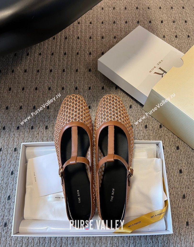 The Row T-Strap Flat Shoes in Woven Mesh Brown 2025 0604 (syt-250604090)