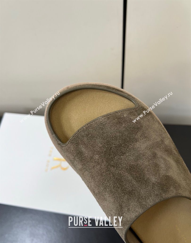 The Row Suede Platform Slides Sandal Dark Grey 2025 0603 (HQG-250604108)