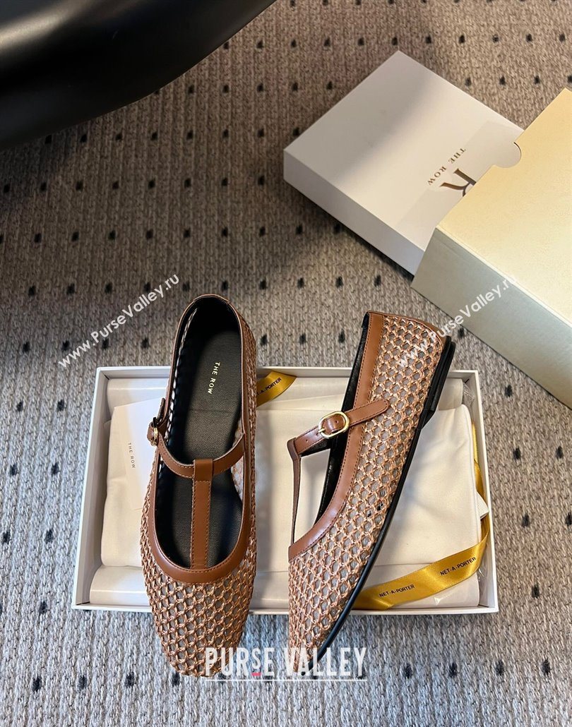 The Row T-Strap Flat Shoes in Woven Mesh Brown 2025 0604 (syt-250604090)