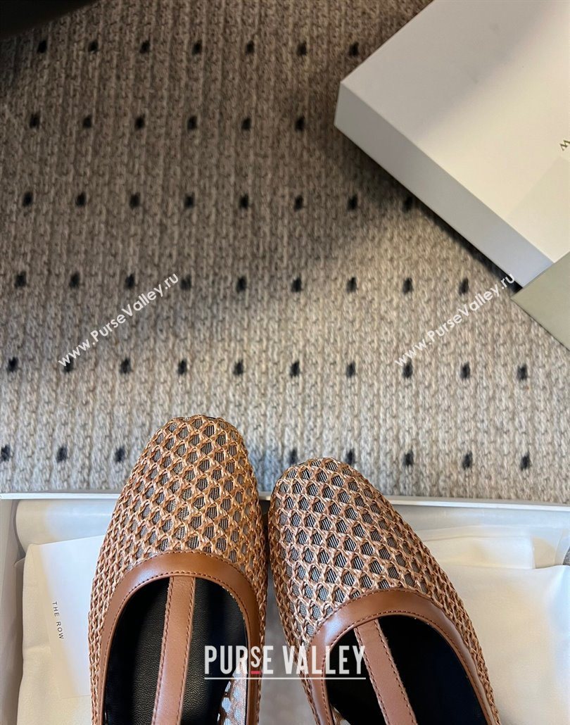 The Row T-Strap Flat Shoes in Woven Mesh Brown 2025 0604 (syt-250604090)