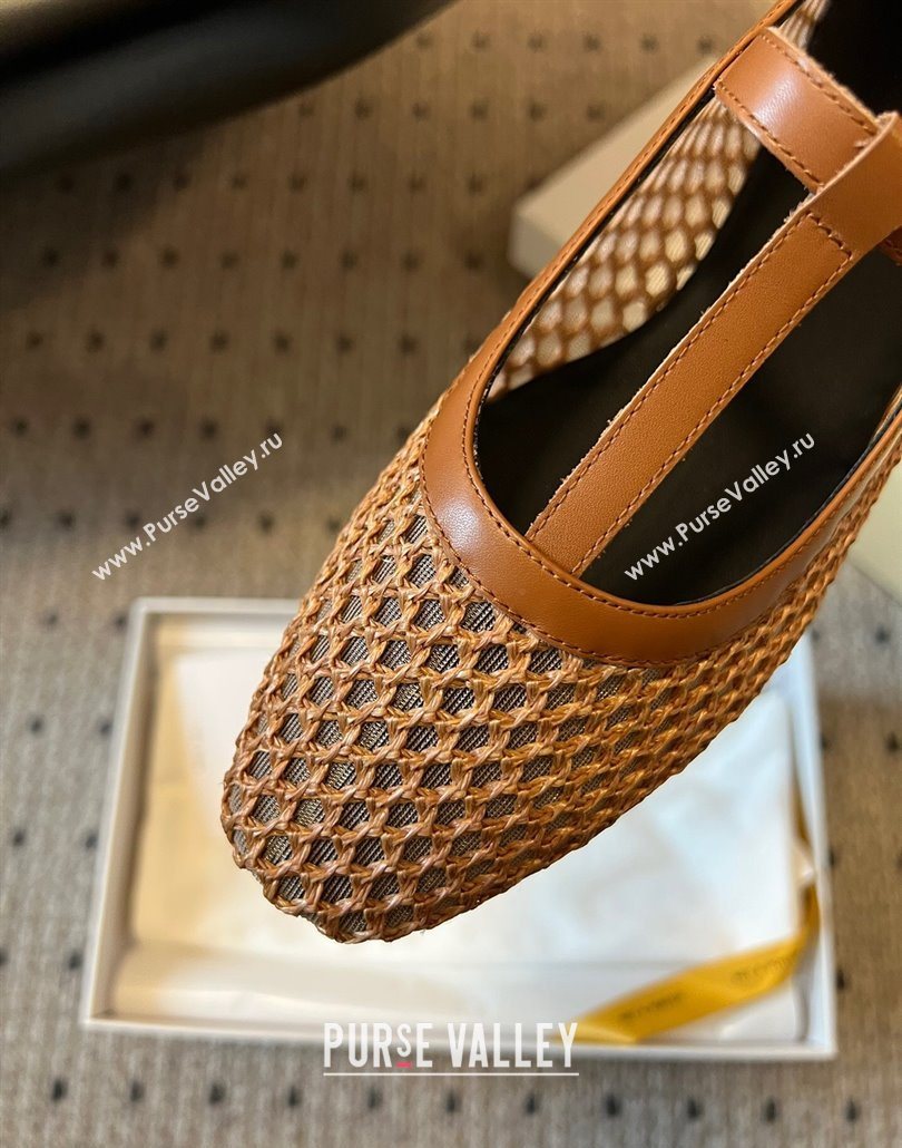 The Row T-Strap Flat Shoes in Woven Mesh Brown 2025 0604 (syt-250604090)