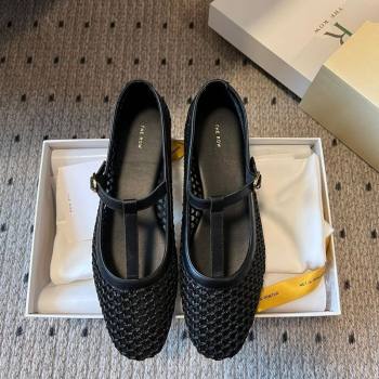 The Row T-Strap Flat Shoes in Woven Mesh Black 2025 0604 (syt-250604091)