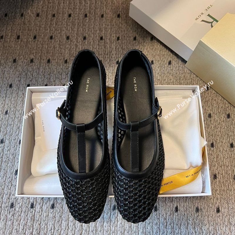The Row T-Strap Flat Shoes in Woven Mesh Black 2025 0604 (syt-250604091)