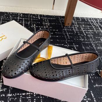 The Row Elastic Ballet Flat in Openwork Leather Black 2025 0604 (KL-250604088)
