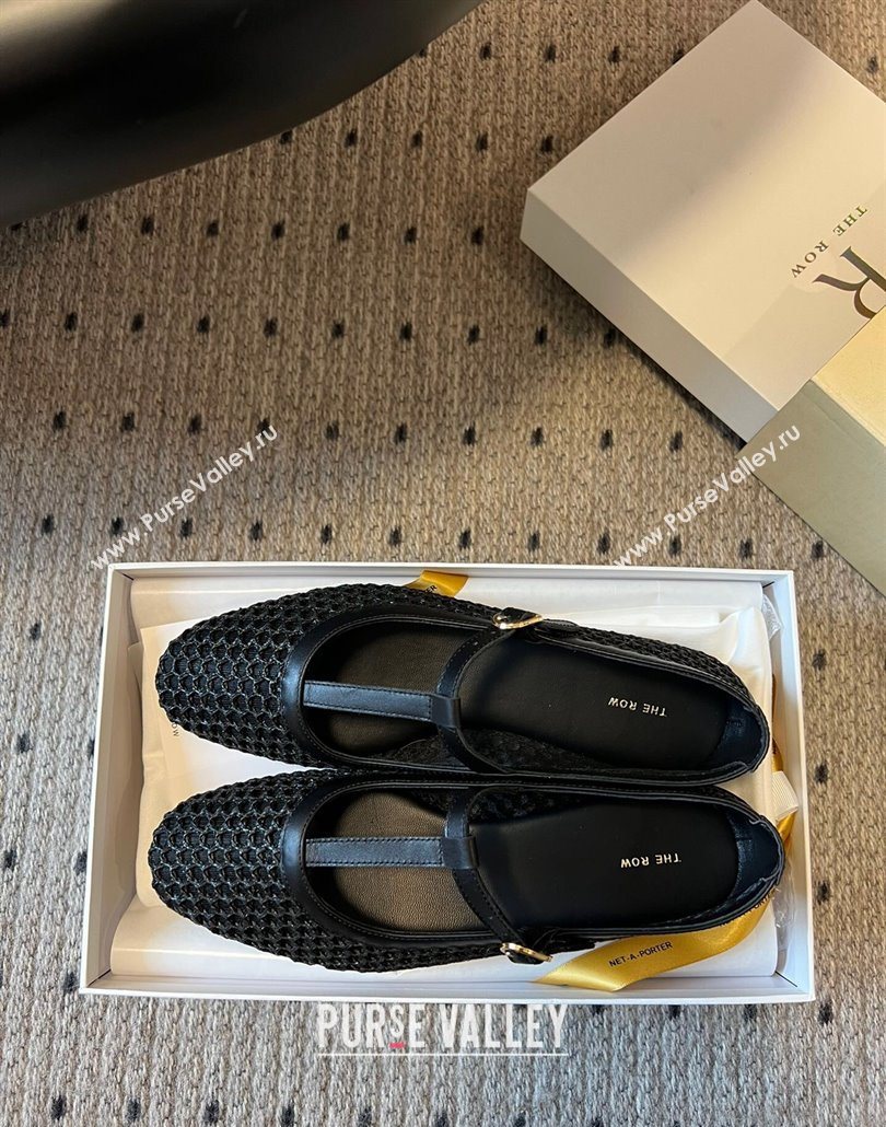 The Row T-Strap Flat Shoes in Woven Mesh Black 2025 0604 (syt-250604091)