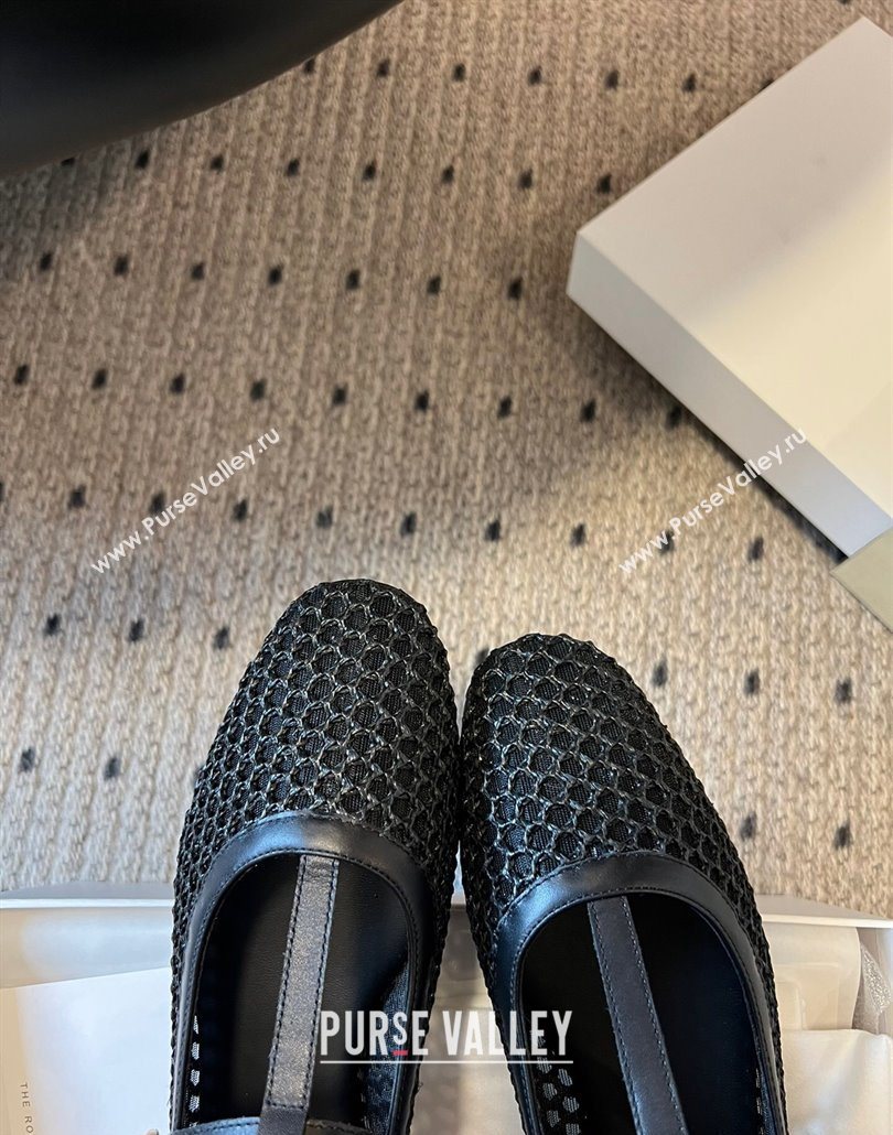 The Row T-Strap Flat Shoes in Woven Mesh Black 2025 0604 (syt-250604091)